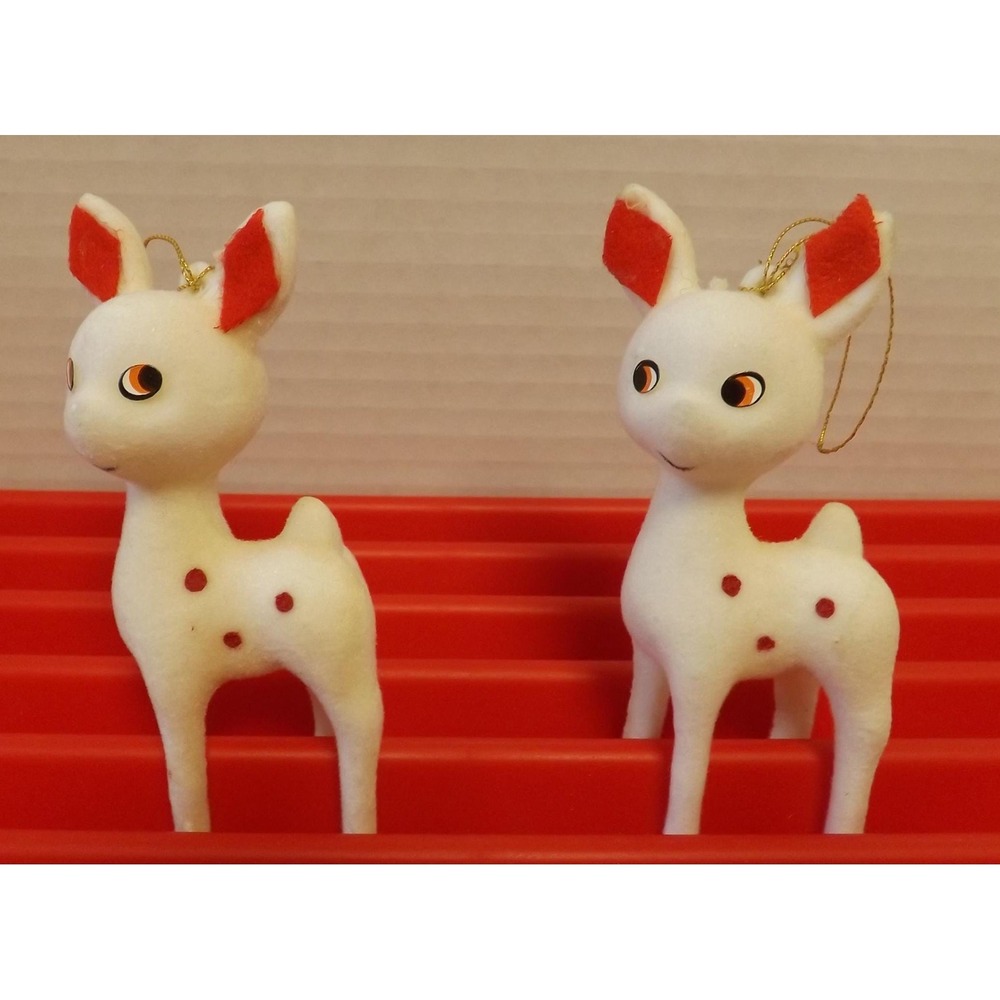 Vintage Flocked Deer Christmas Ornaments - Mid Century Modern